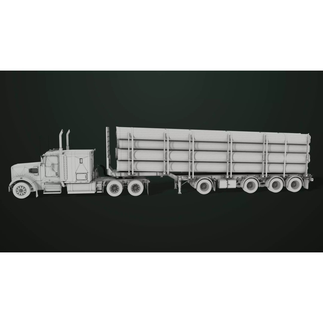 Truck 07 Log Trailer 3D Model – Rigged Low-Poly PBR Asset, FBX - View 30