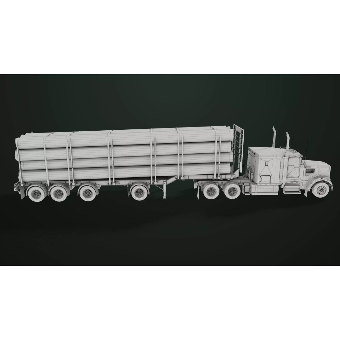 Truck 07 Log Trailer 3D Model – Rigged Low-Poly PBR Asset, FBX - View 34