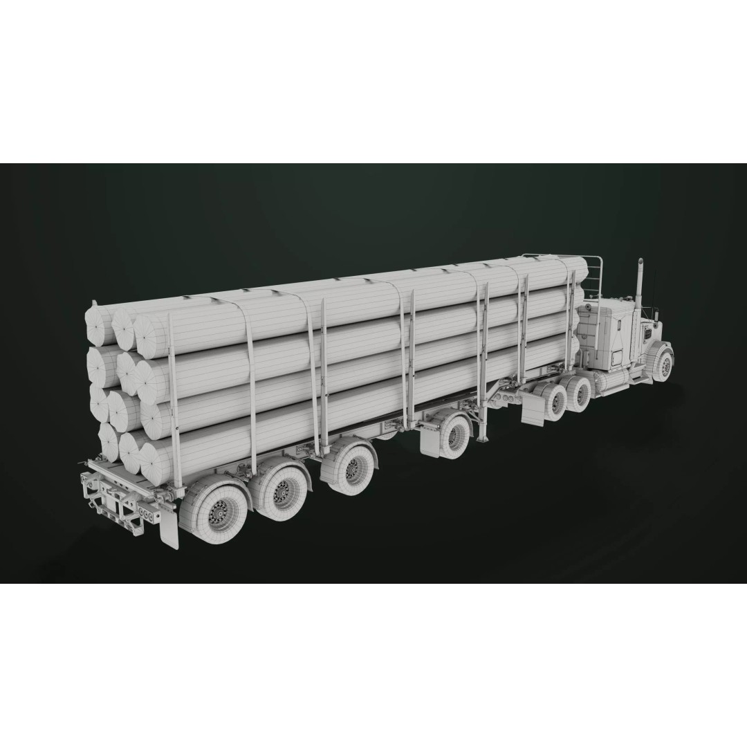 Truck 07 Log Trailer 3D Model – Rigged Low-Poly PBR Asset, FBX - View 35