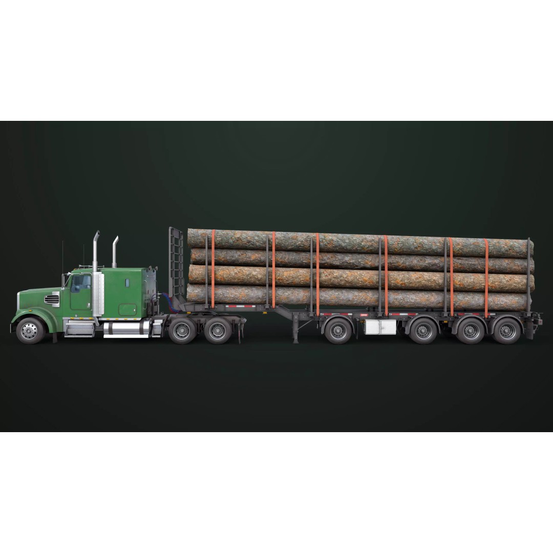 Truck 07 Log Trailer 3D Model – Rigged Low-Poly PBR Asset, FBX - View 4