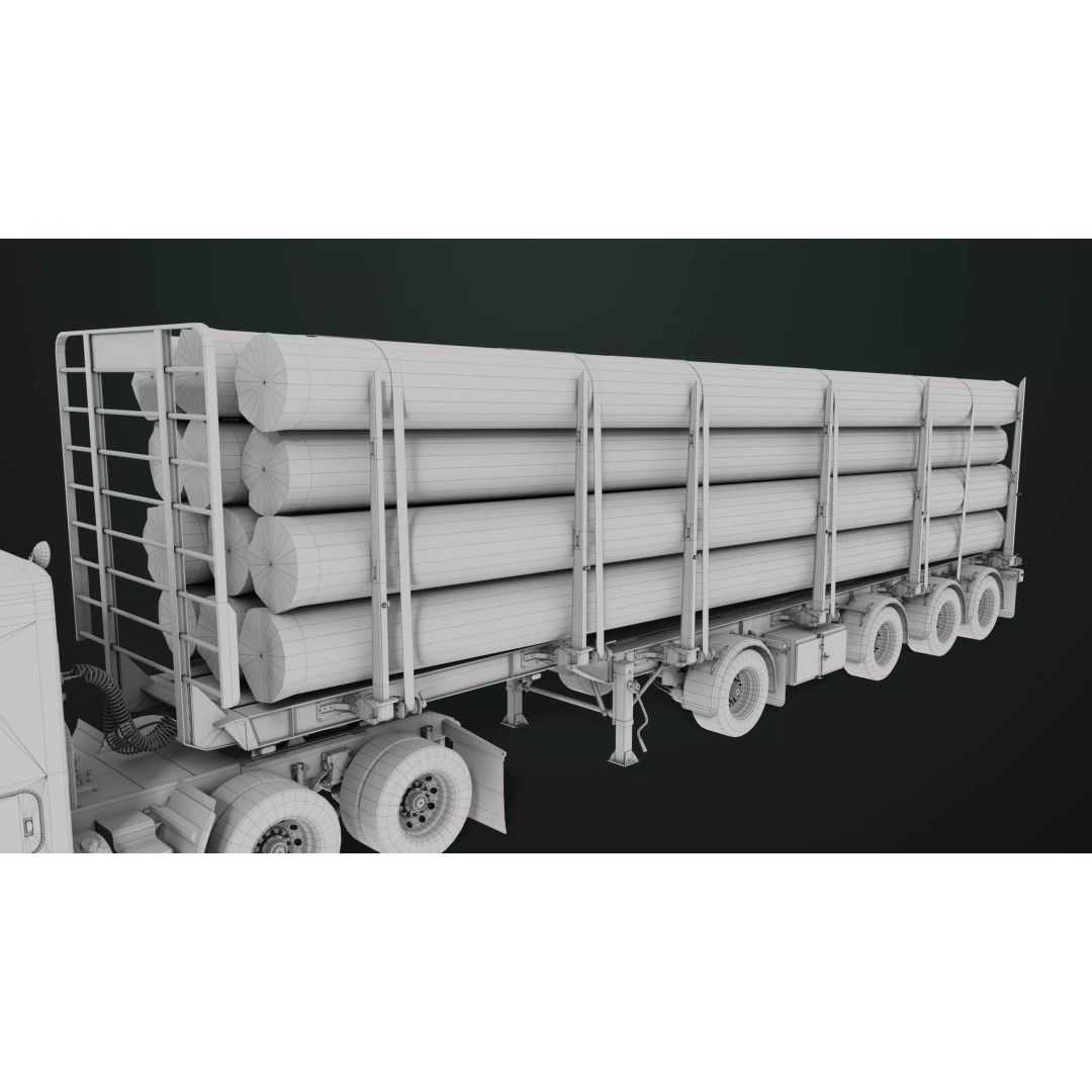 Truck 07 Log Trailer 3D Model – Rigged Low-Poly PBR Asset, FBX - View 44