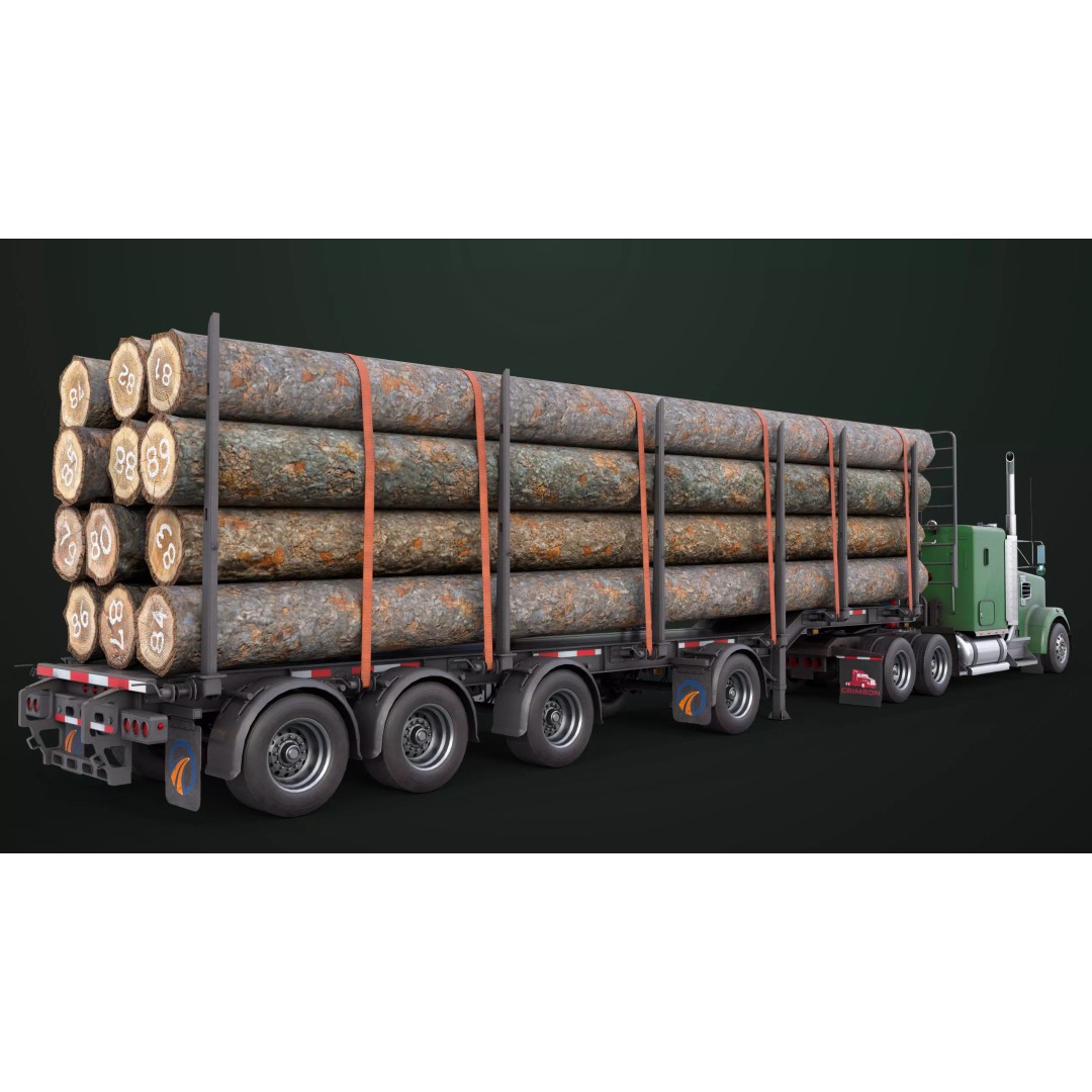 Truck 07 Log Trailer 3D Model – Rigged Low-Poly PBR Asset, FBX - View 6