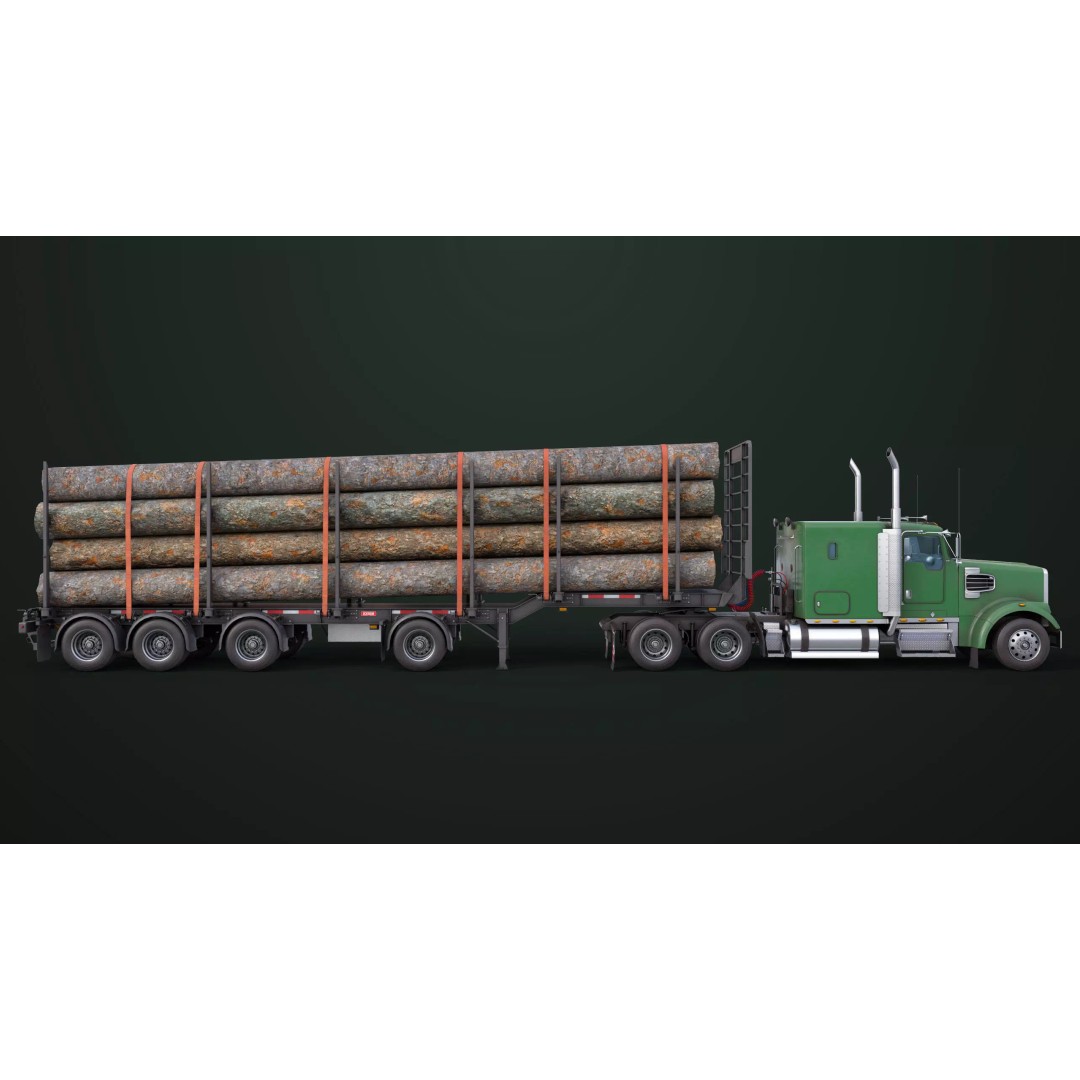 Truck 07 Log Trailer 3D Model – Rigged Low-Poly PBR Asset, FBX - View 7