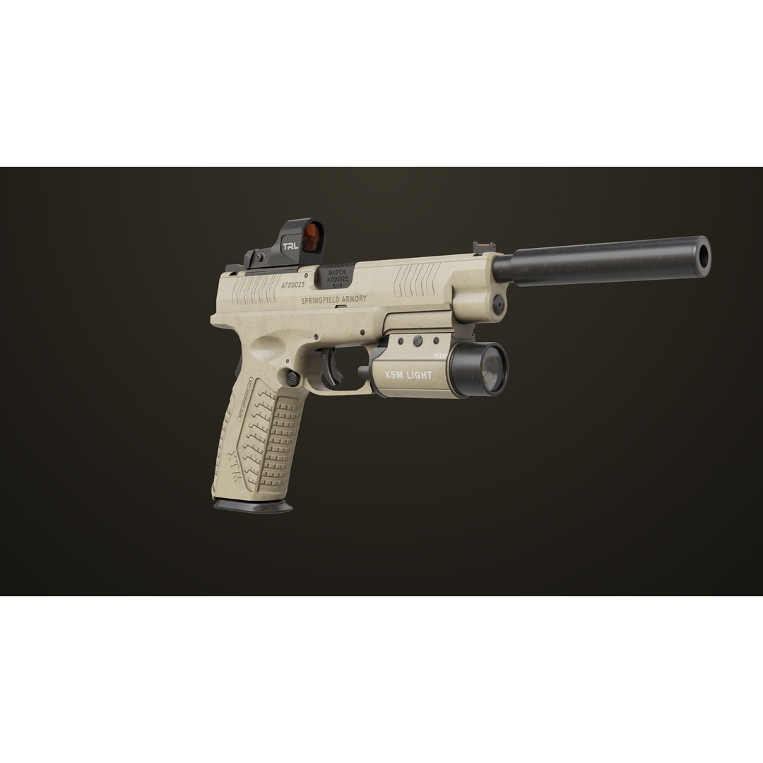 Pistol 06 3D Model – Low Poly PBR Game Asset, FBX, Rigged - View 10