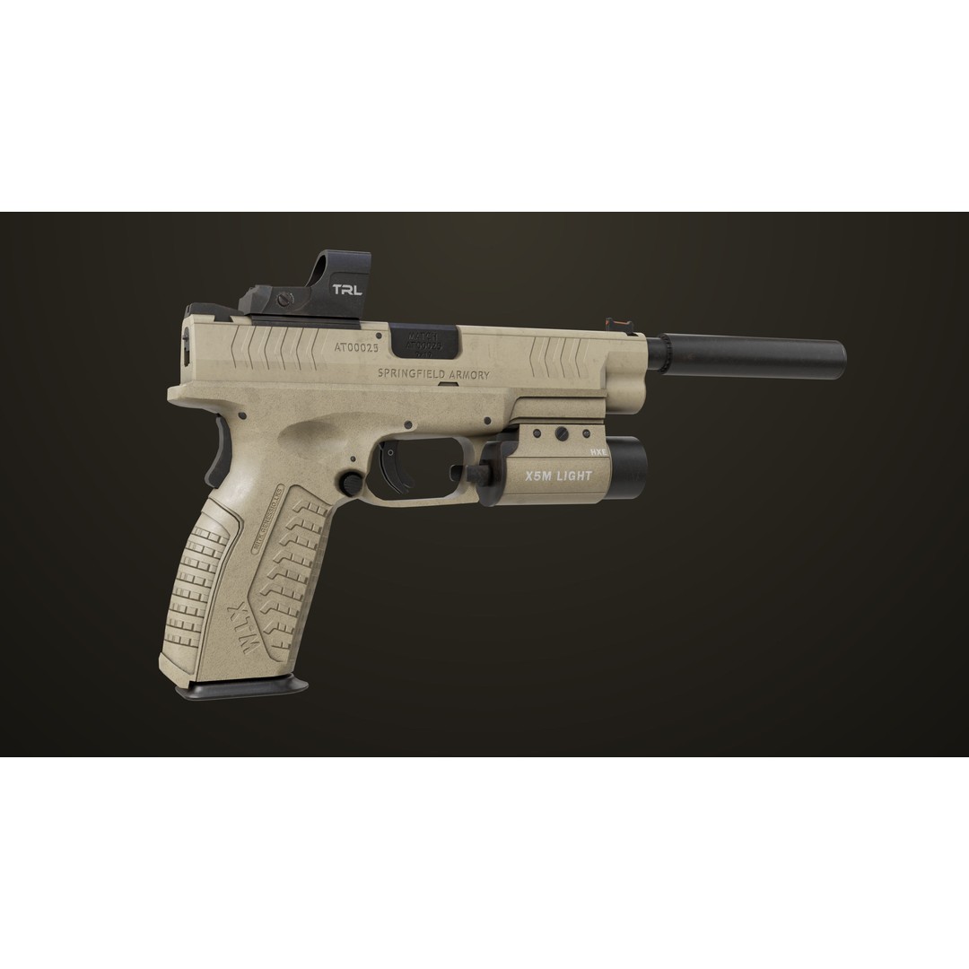 Pistol 06 3D Model – Low Poly PBR Game Asset, FBX, Rigged - View 11