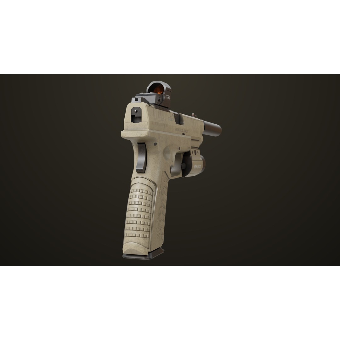 Pistol 06 3D Model – Low Poly PBR Game Asset, FBX, Rigged - View 12