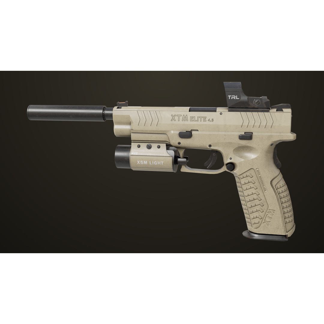 Pistol 06 3D Model – Low Poly PBR Game Asset, FBX, Rigged - View 13