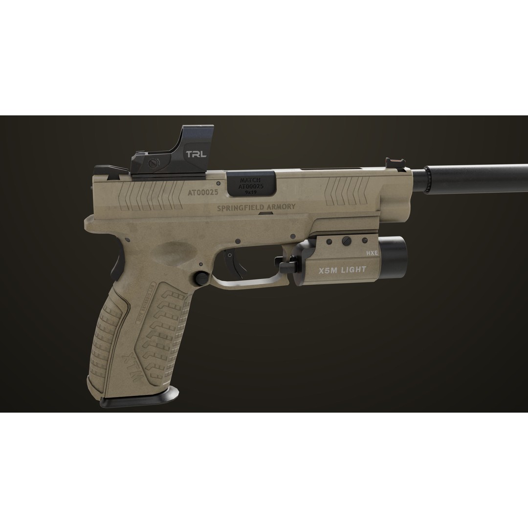 Pistol 06 3D Model – Low Poly PBR Game Asset, FBX, Rigged - View 14