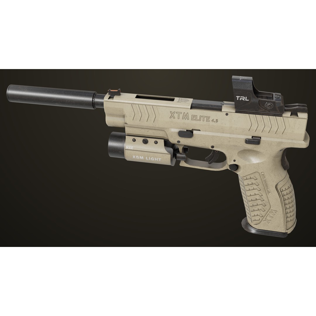 Pistol 06 3D Model – Low Poly PBR Game Asset, FBX, Rigged - View 15