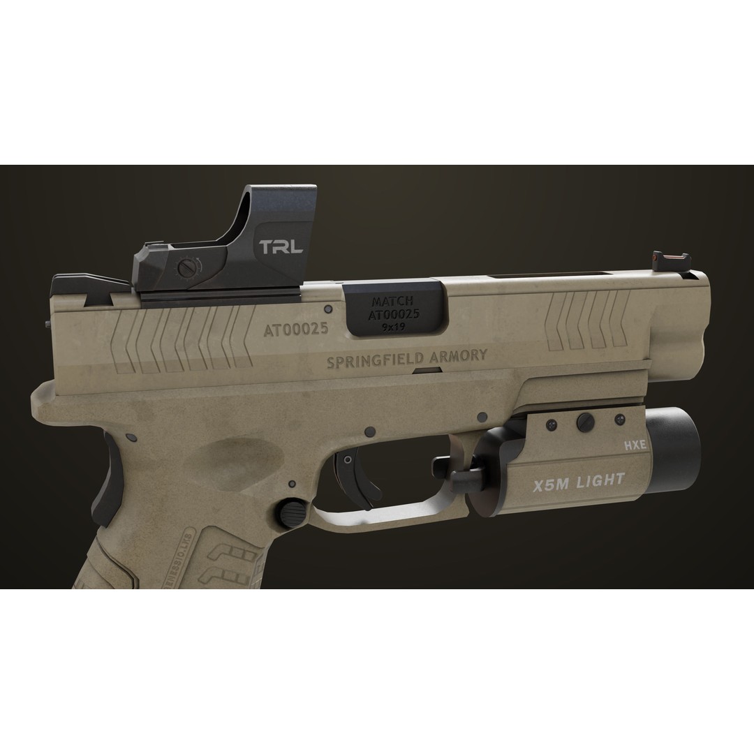 Pistol 06 3D Model – Low Poly PBR Game Asset, FBX, Rigged - View 21