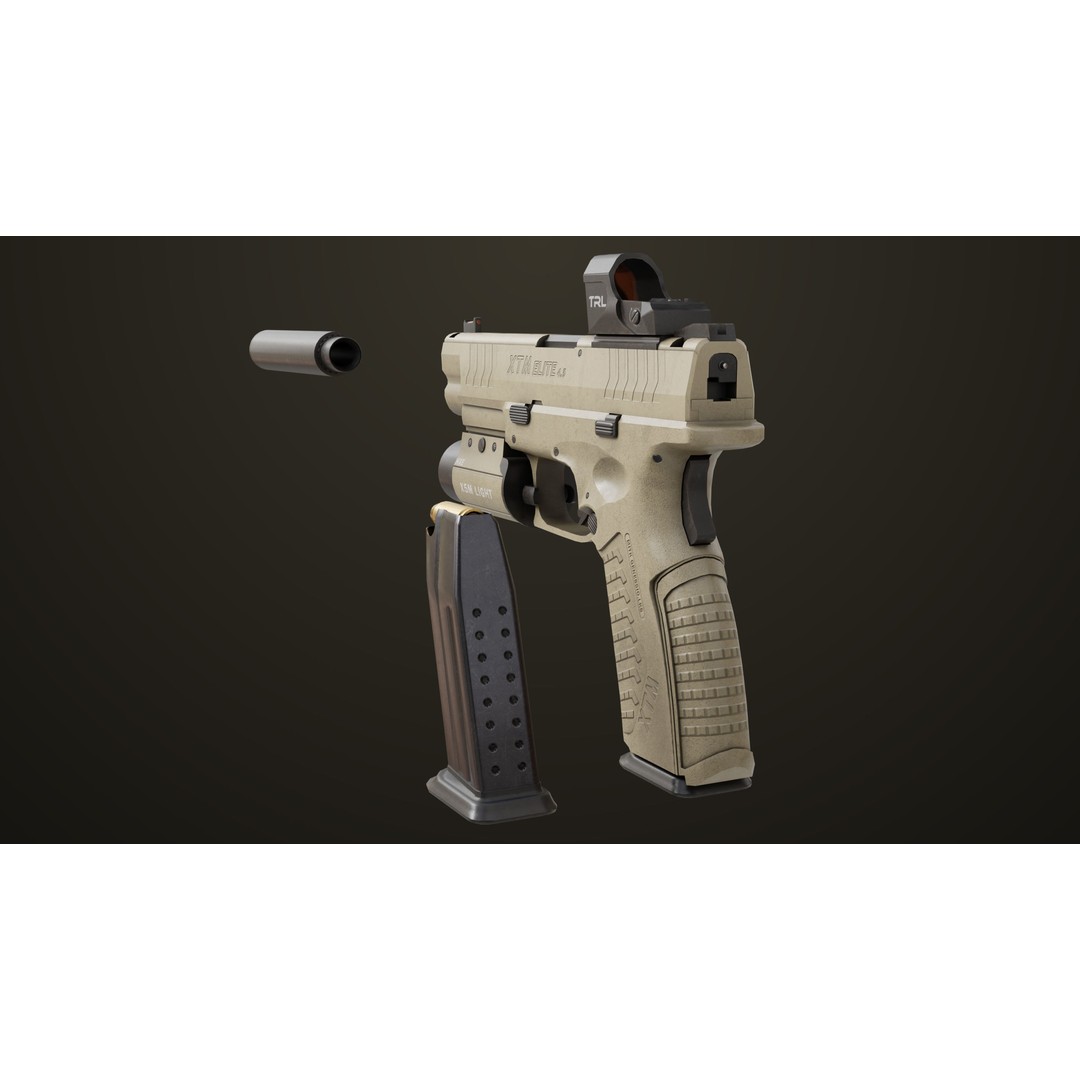 Pistol 06 3D Model – Low Poly PBR Game Asset, FBX, Rigged - View 24