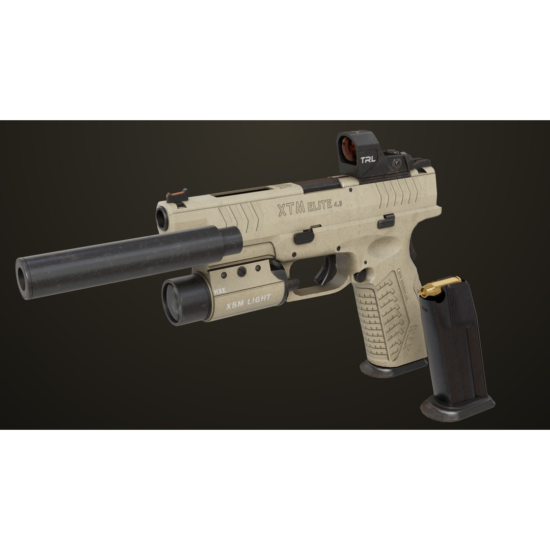 Pistol 06 3D Model – Low Poly PBR Game Asset, FBX, Rigged - View 25