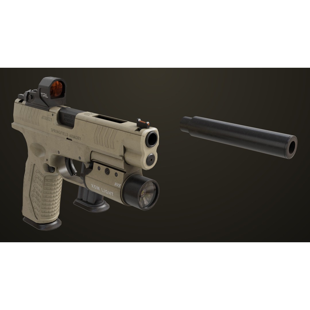 Pistol 06 3D Model – Low Poly PBR Game Asset, FBX, Rigged - View 26
