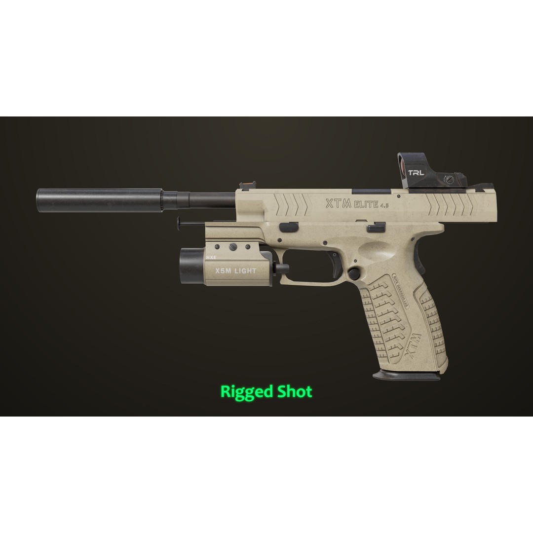 Pistol 06 3D Model – Low Poly PBR Game Asset, FBX, Rigged - View 27