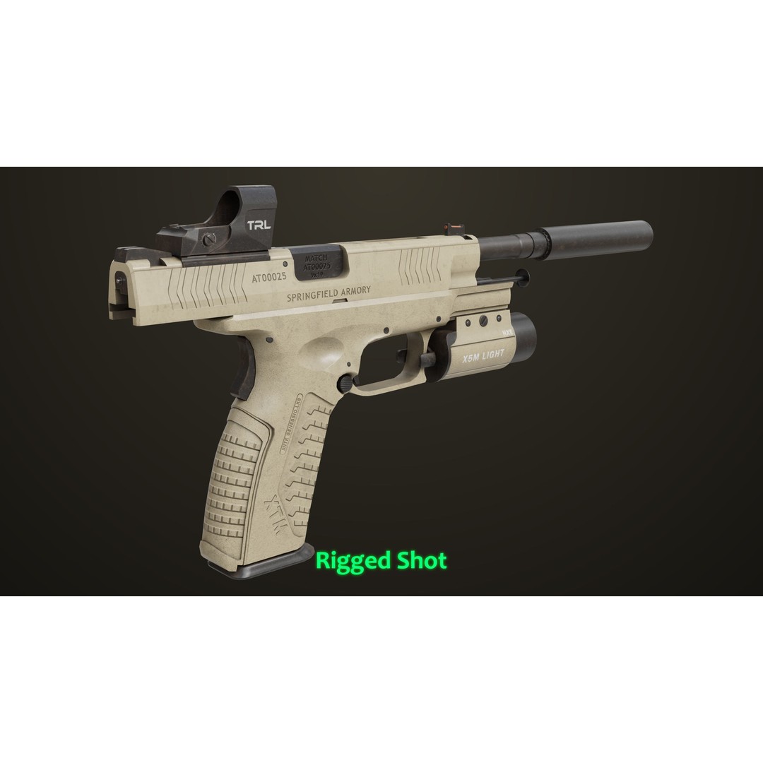 Pistol 06 3D Model – Low Poly PBR Game Asset, FBX, Rigged - View 28