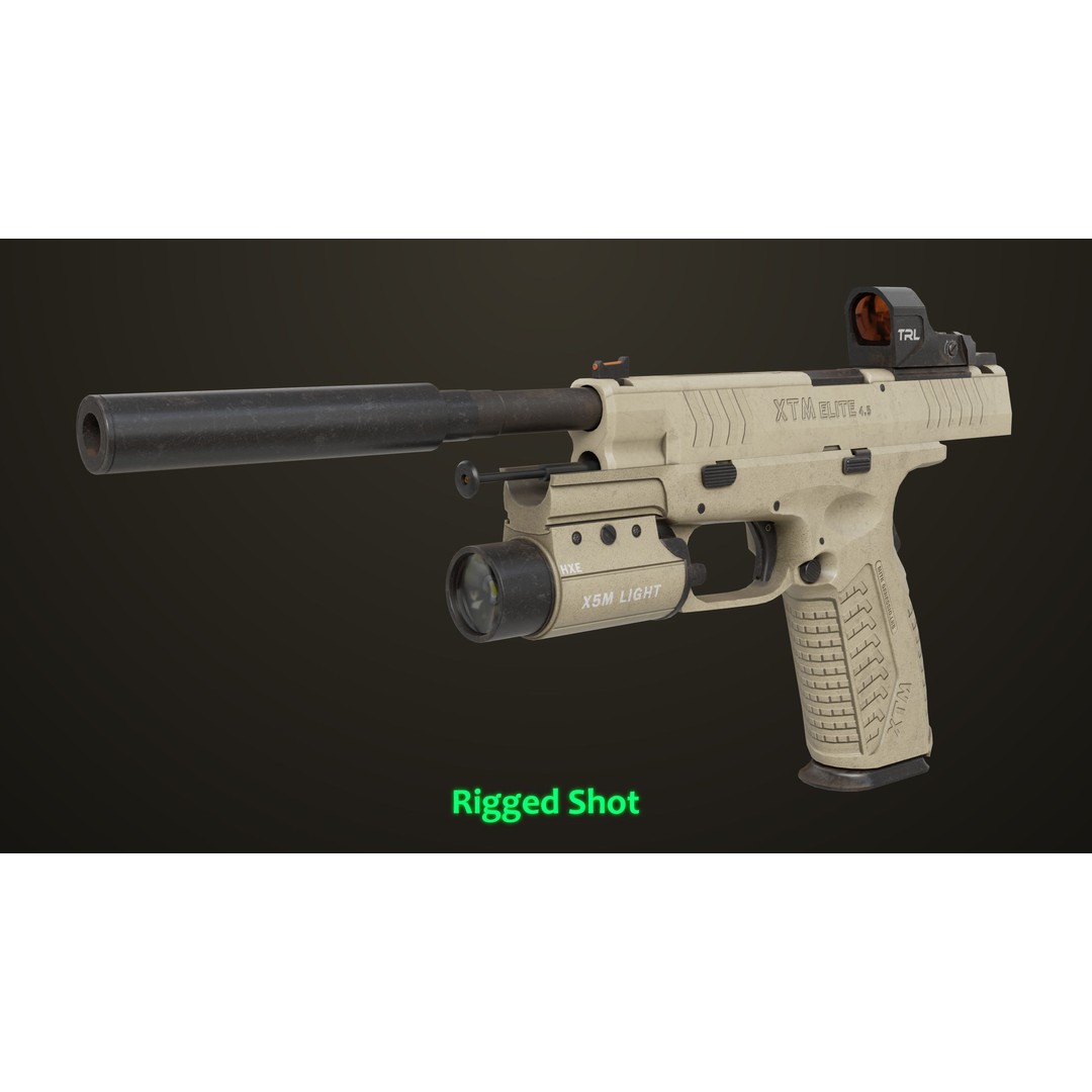 Pistol 06 3D Model – Low Poly PBR Game Asset, FBX, Rigged - View 29
