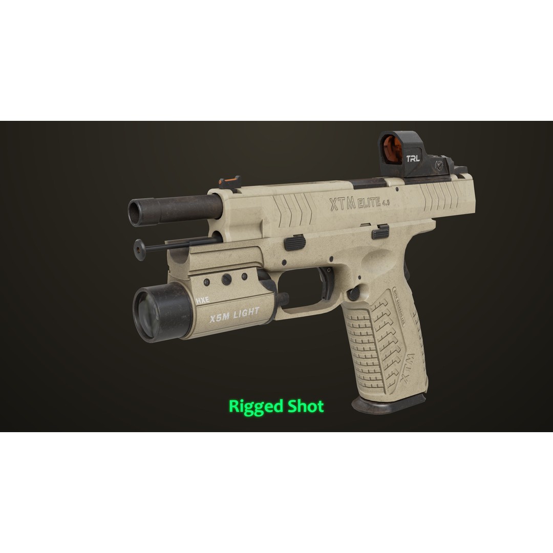 Pistol 06 3D Model – Low Poly PBR Game Asset, FBX, Rigged - View 32
