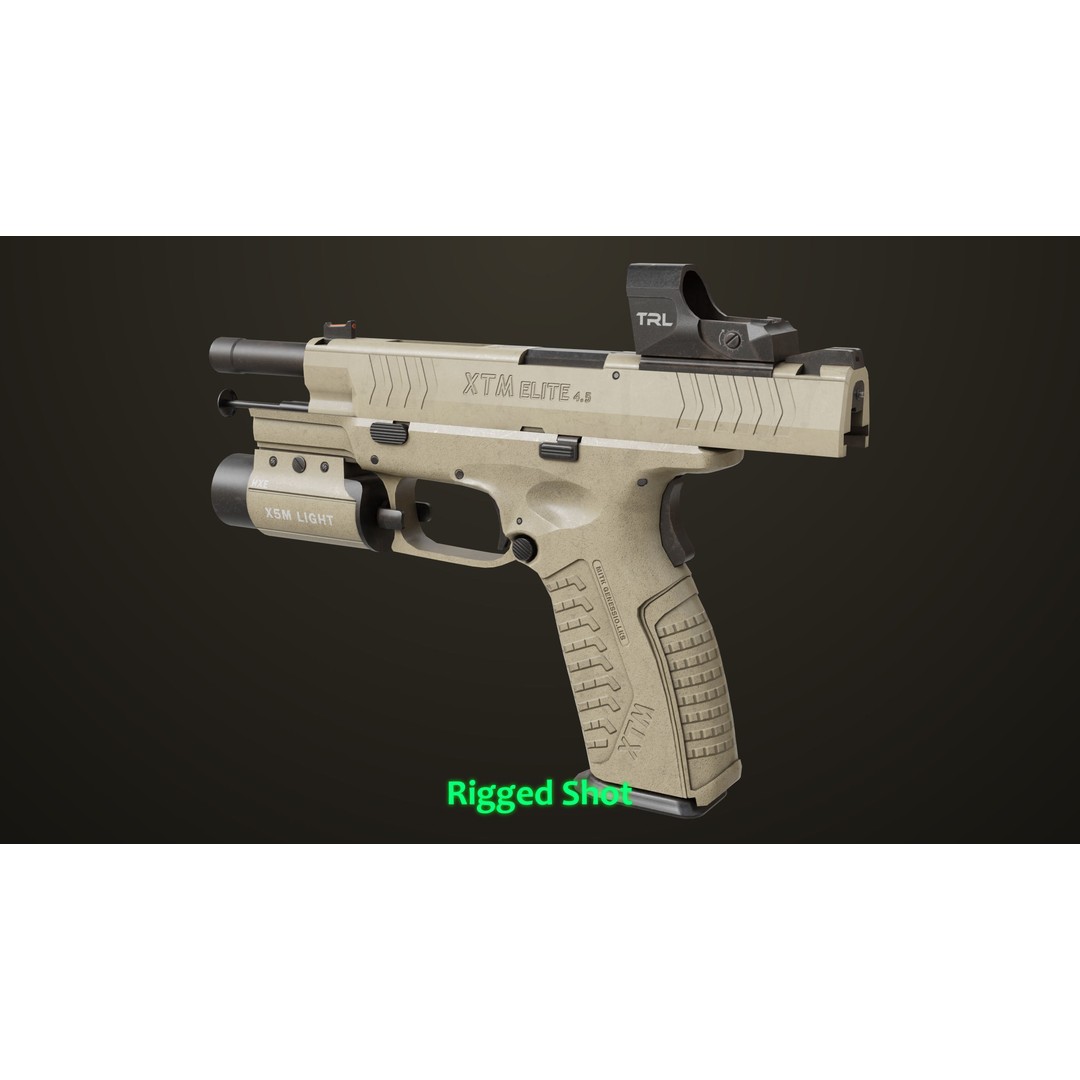 Pistol 06 3D Model – Low Poly PBR Game Asset, FBX, Rigged - View 33
