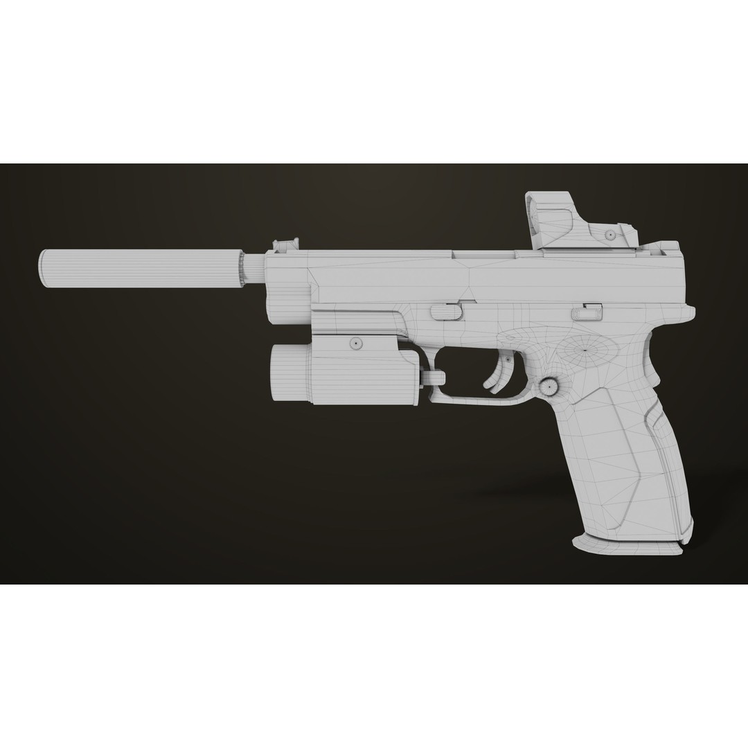 Pistol 06 3D Model – Low Poly PBR Game Asset, FBX, Rigged - View 36
