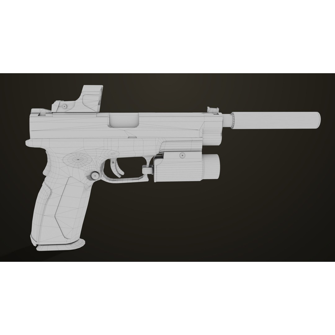 Pistol 06 3D Model – Low Poly PBR Game Asset, FBX, Rigged - View 37