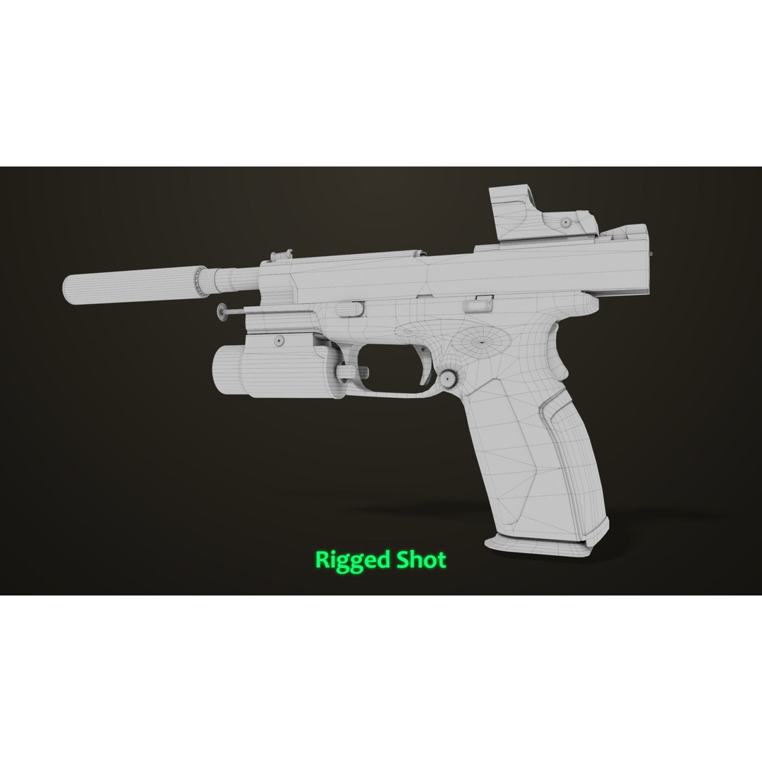 Pistol 06 3D Model – Low Poly PBR Game Asset, FBX, Rigged - View 38