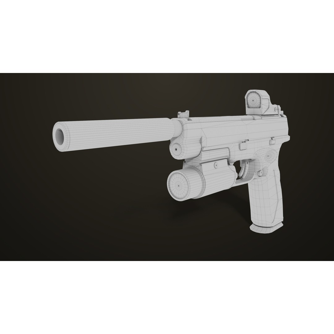 Pistol 06 3D Model – Low Poly PBR Game Asset, FBX, Rigged - View 39