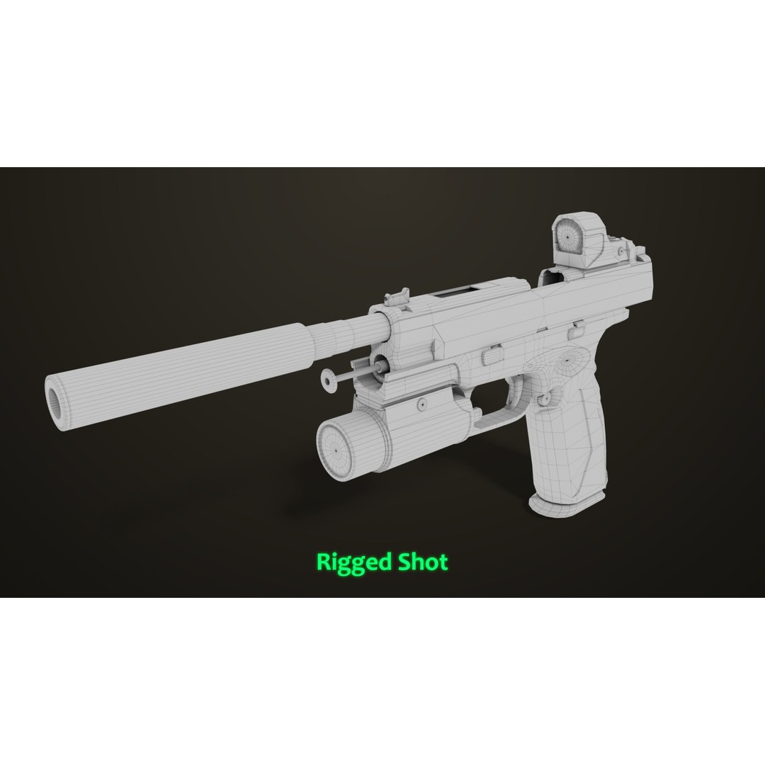 Pistol 06 3D Model – Low Poly PBR Game Asset, FBX, Rigged - View 40