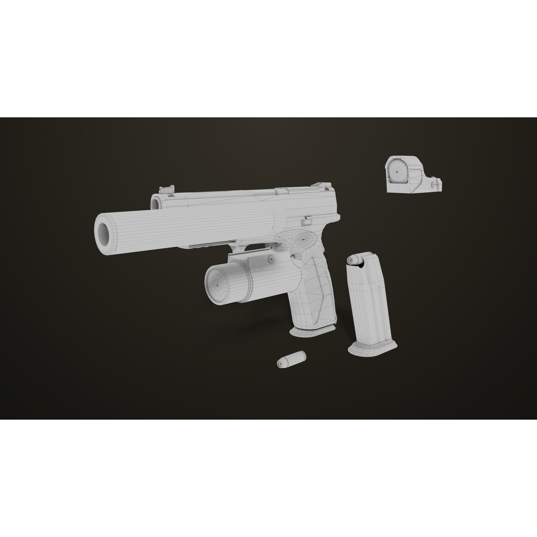 Pistol 06 3D Model – Low Poly PBR Game Asset, FBX, Rigged - View 43