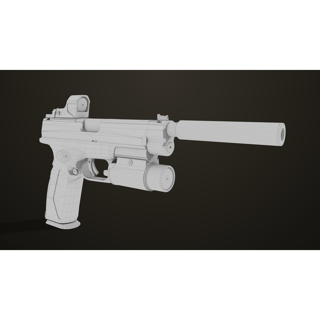 Pistol 06 3D Model – Low Poly PBR Game Asset, FBX, Rigged - View 44