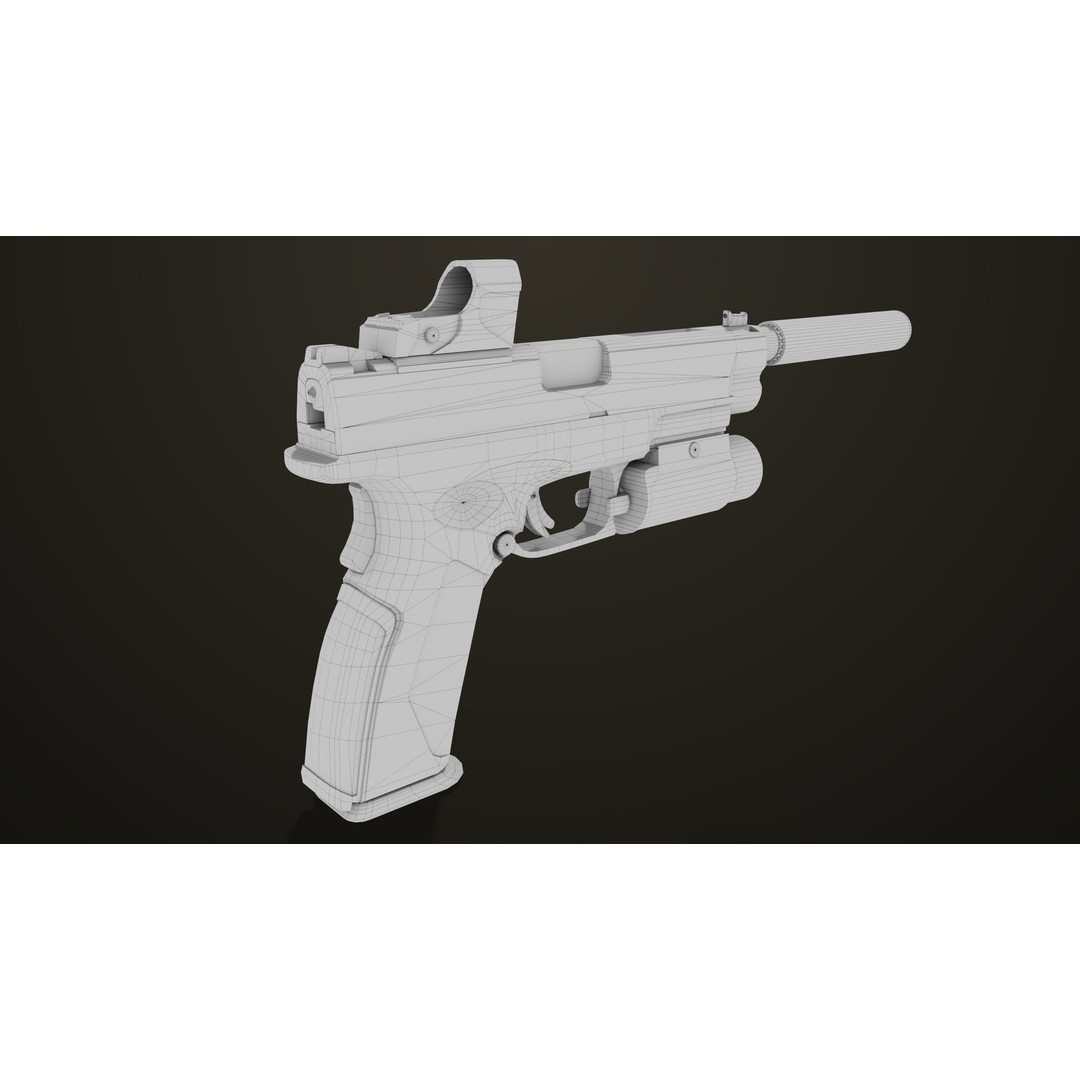 Pistol 06 3D Model – Low Poly PBR Game Asset, FBX, Rigged - View 45