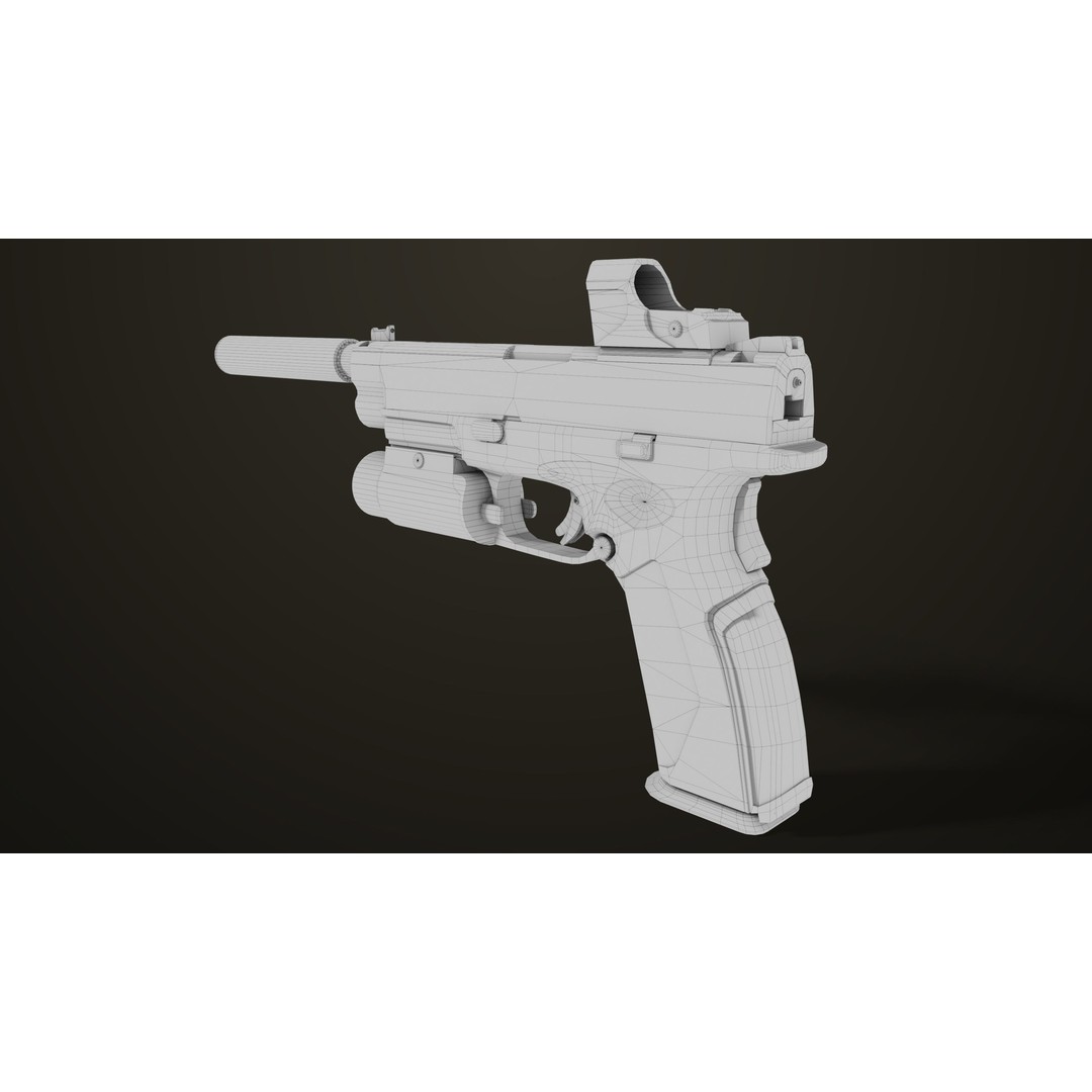 Pistol 06 3D Model – Low Poly PBR Game Asset, FBX, Rigged - View 47