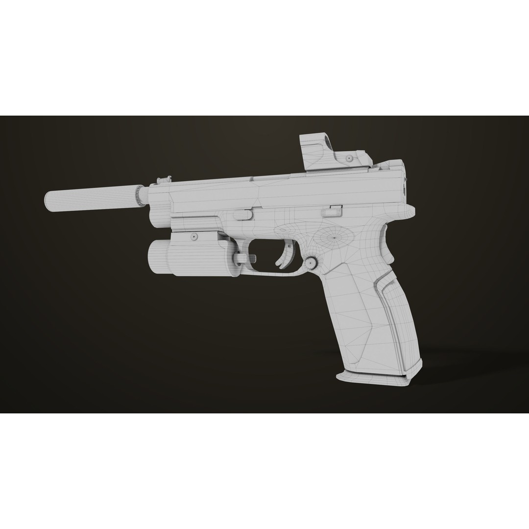 Pistol 06 3D Model – Low Poly PBR Game Asset, FBX, Rigged - View 55
