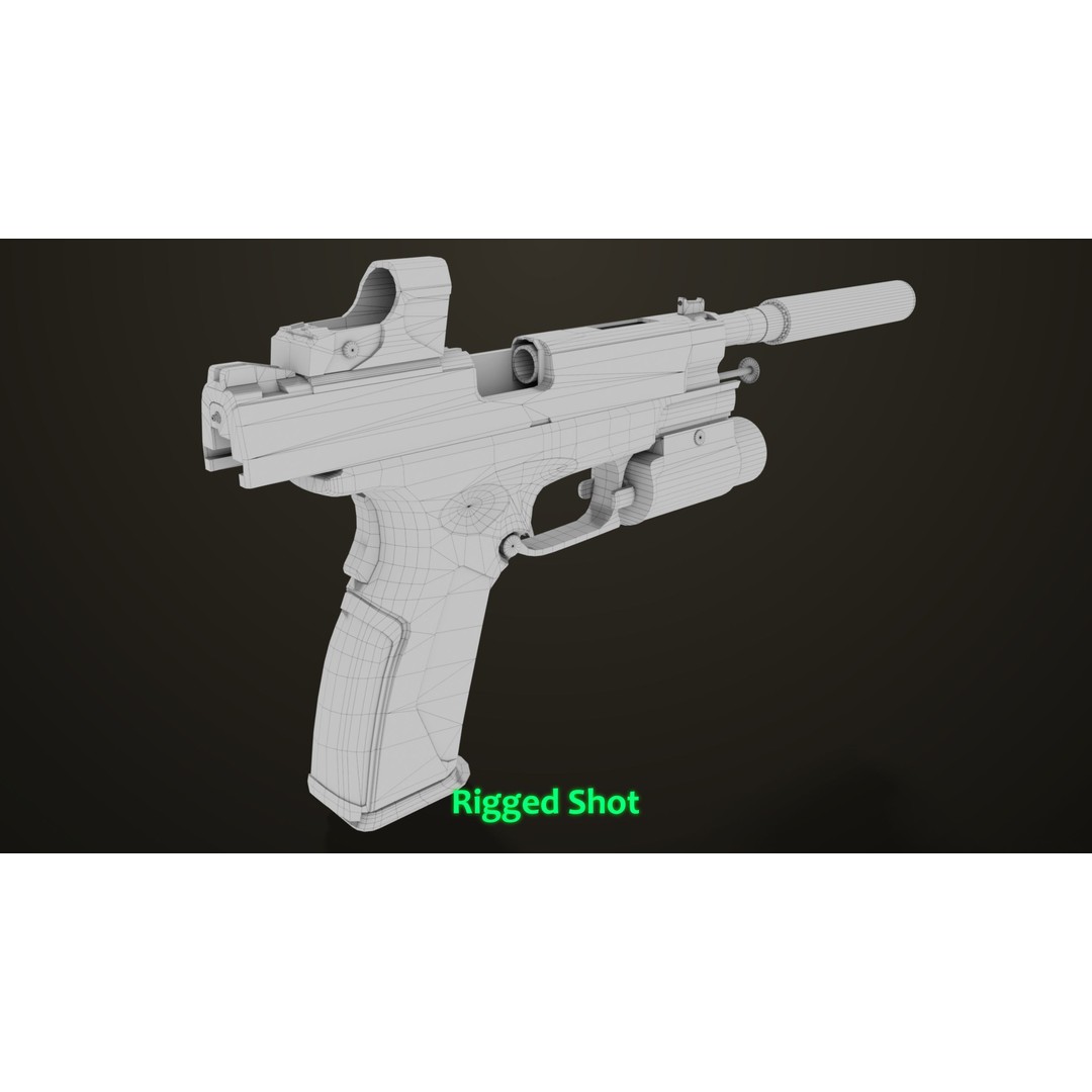 Pistol 06 3D Model – Low Poly PBR Game Asset, FBX, Rigged - View 56