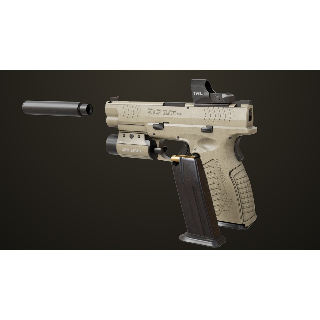 Pistol 06 3D Model – Low Poly PBR Game Asset, FBX, Rigged - View 6