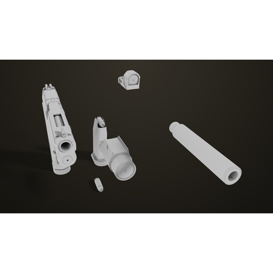 Pistol 06 3D Model – Low Poly PBR Game Asset, FBX, Rigged - View 61