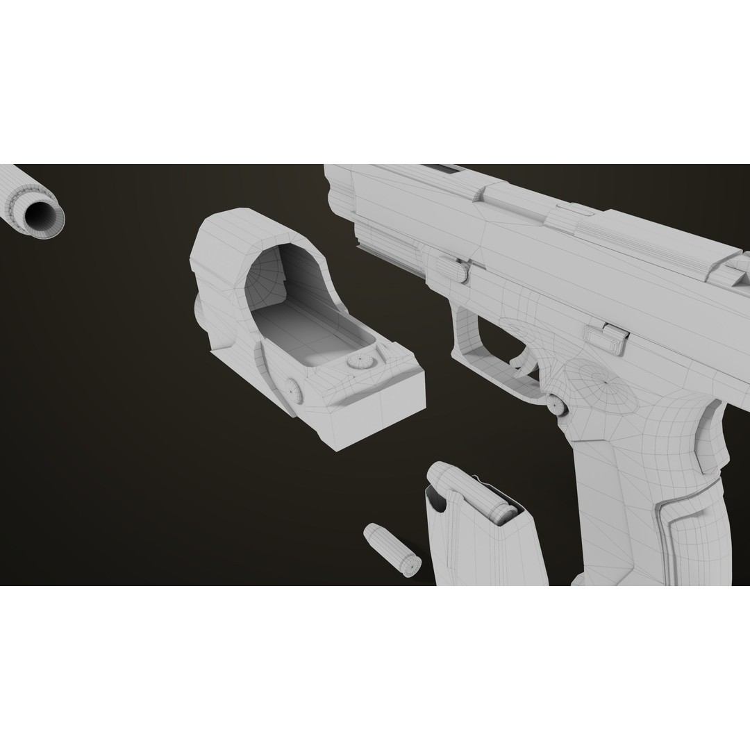 Pistol 06 3D Model – Low Poly PBR Game Asset, FBX, Rigged - View 62