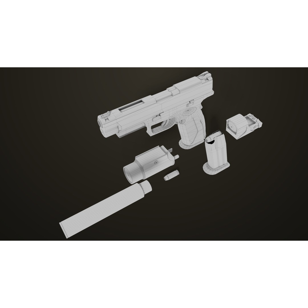 Pistol 06 3D Model – Low Poly PBR Game Asset, FBX, Rigged - View 67