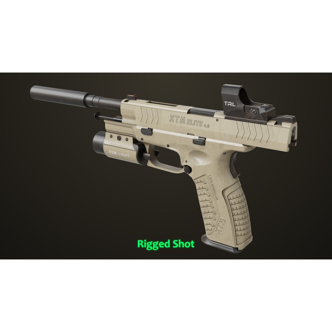 Pistol 06 3D Model – Low Poly PBR Game Asset, FBX, Rigged - View 7