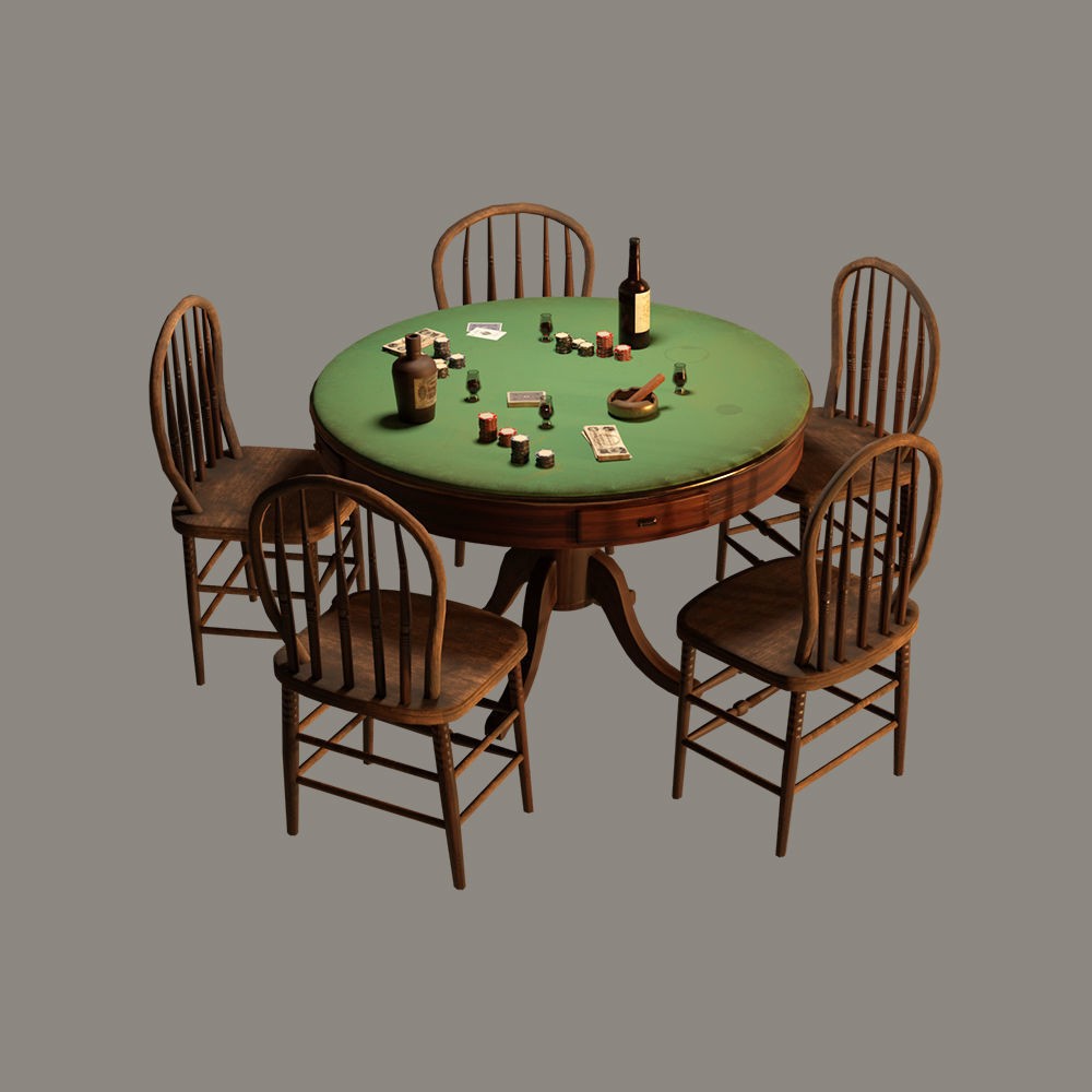 Western Poker Table 3D Model – Low Poly Game Asset, FBX, PBR Textures - View 4