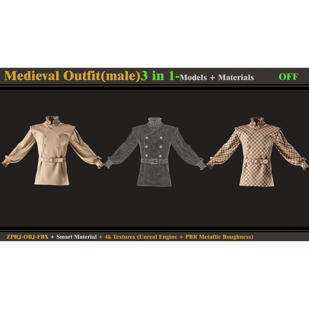 Medieval Outfit 3D Model – Male Costume with PBR Textures, FBX & OBJ - View 10