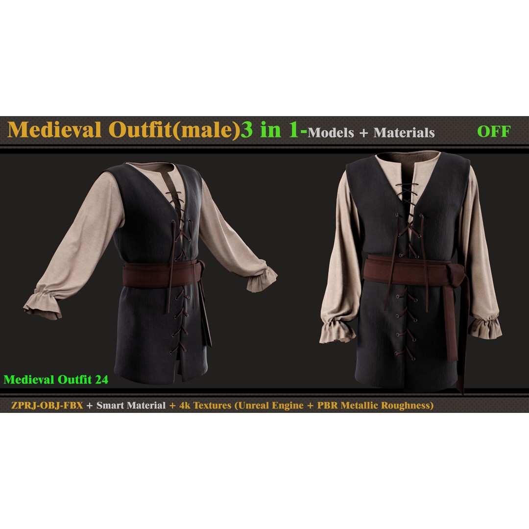 Medieval Outfit 3D Model – Male Costume with PBR Textures, FBX & OBJ - View 5
