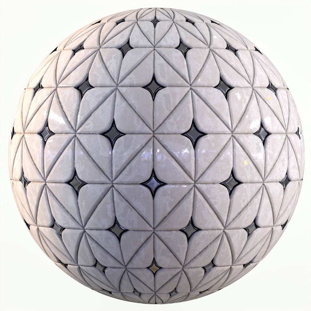 Steel and Marble Tile 3D Model – PBR Textures, 4 Color Variants
