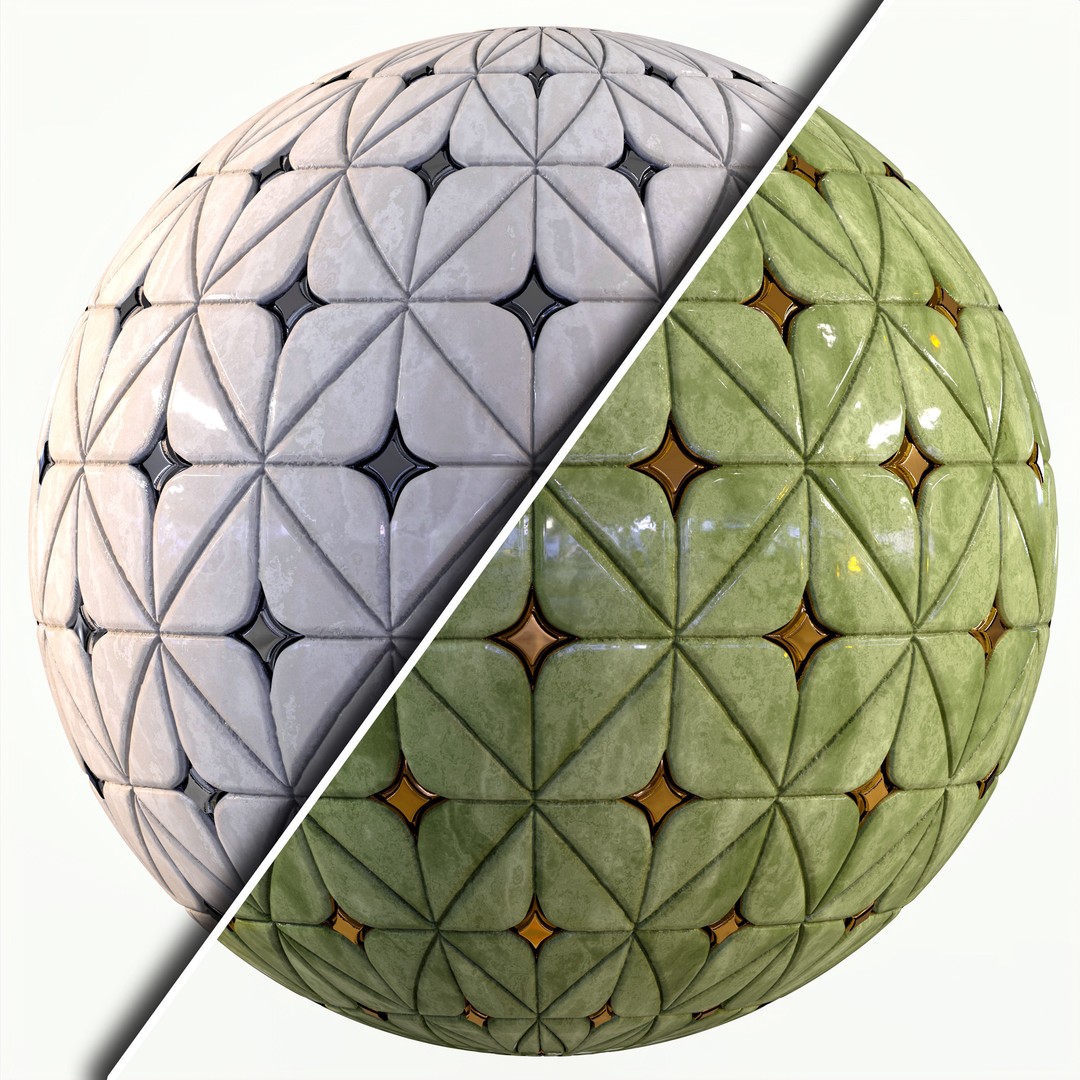 Steel and Marble Tile 3D Model – PBR Textures, 4 Color Variants - View 12