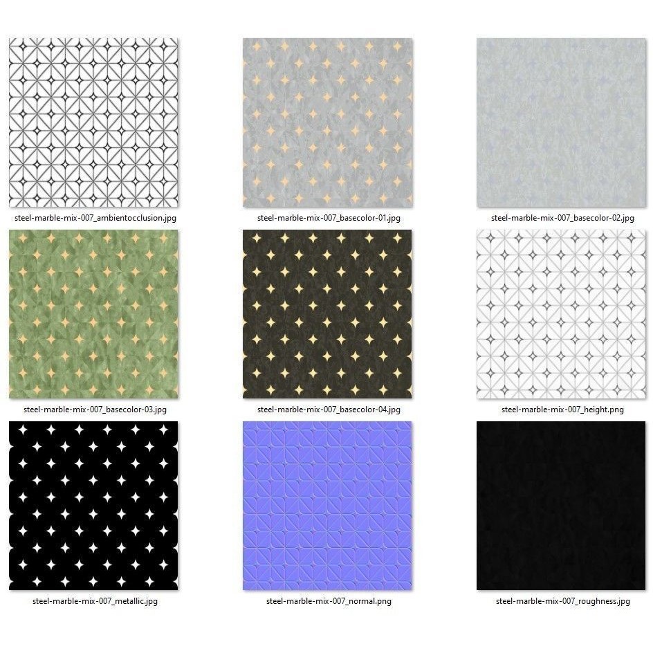 Steel and Marble Tile 3D Model – PBR Textures, 4 Color Variants - View 17
