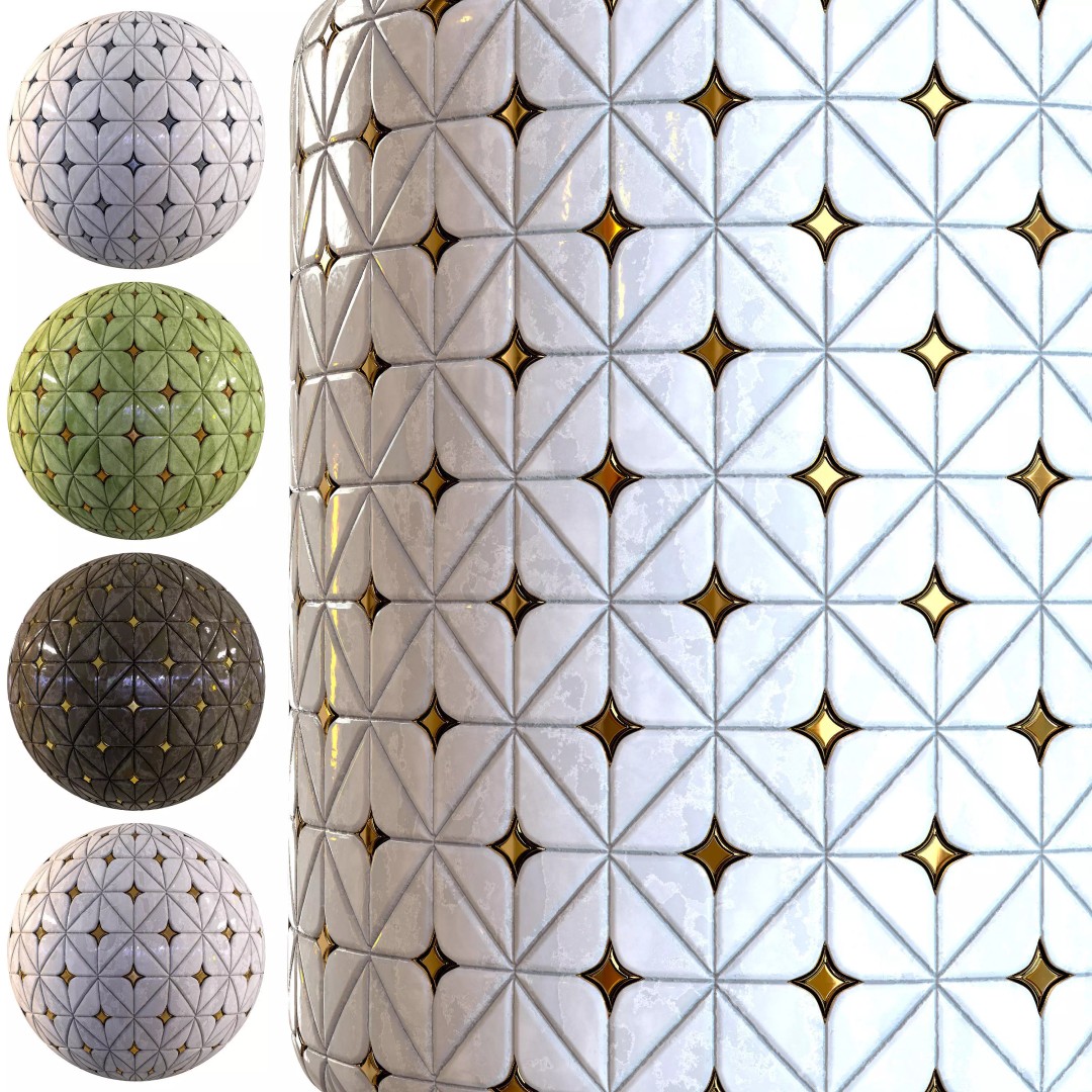 Steel and Marble Tile 3D Model – PBR Textures, 4 Color Variants - View 2