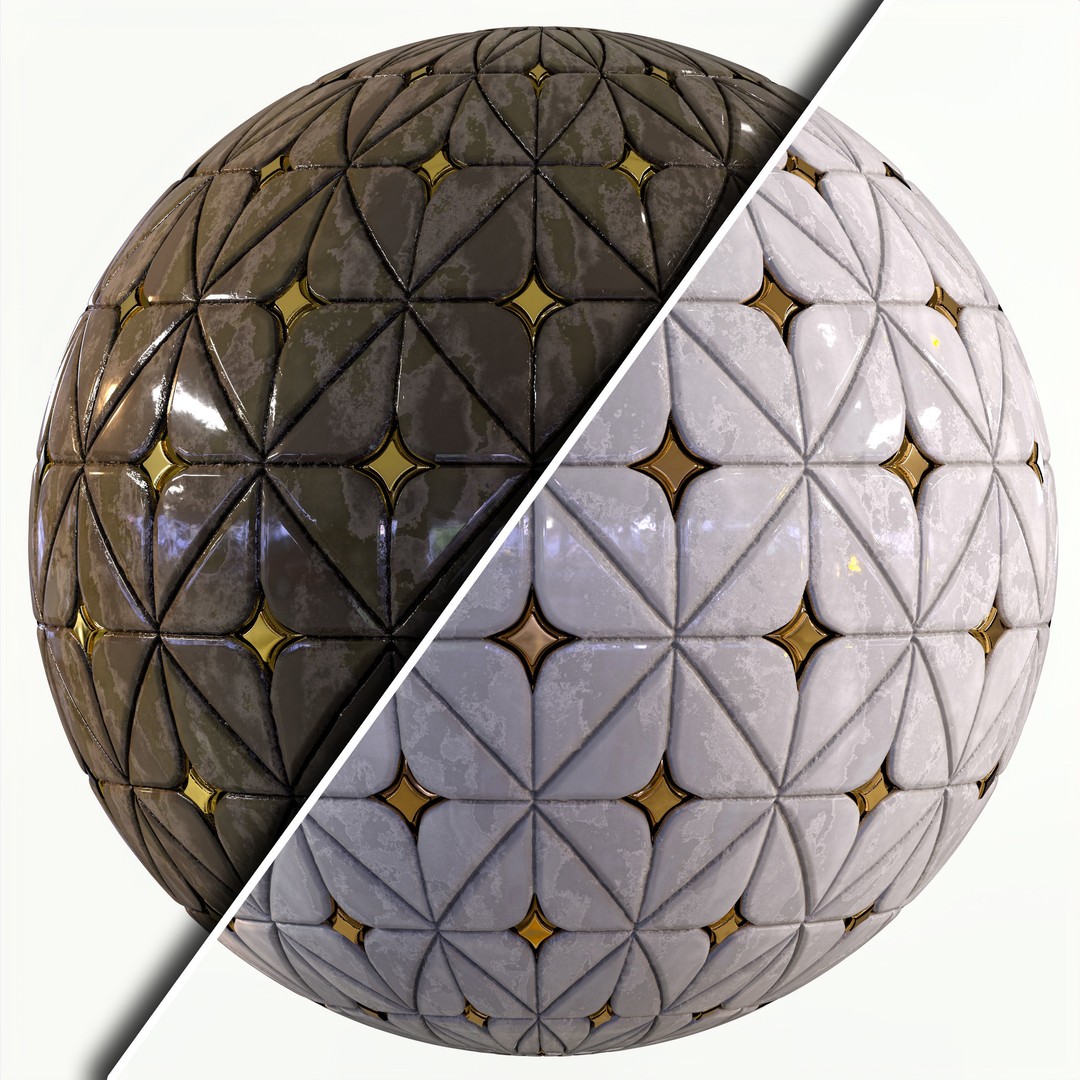 Steel and Marble Tile 3D Model – PBR Textures, 4 Color Variants - View 3