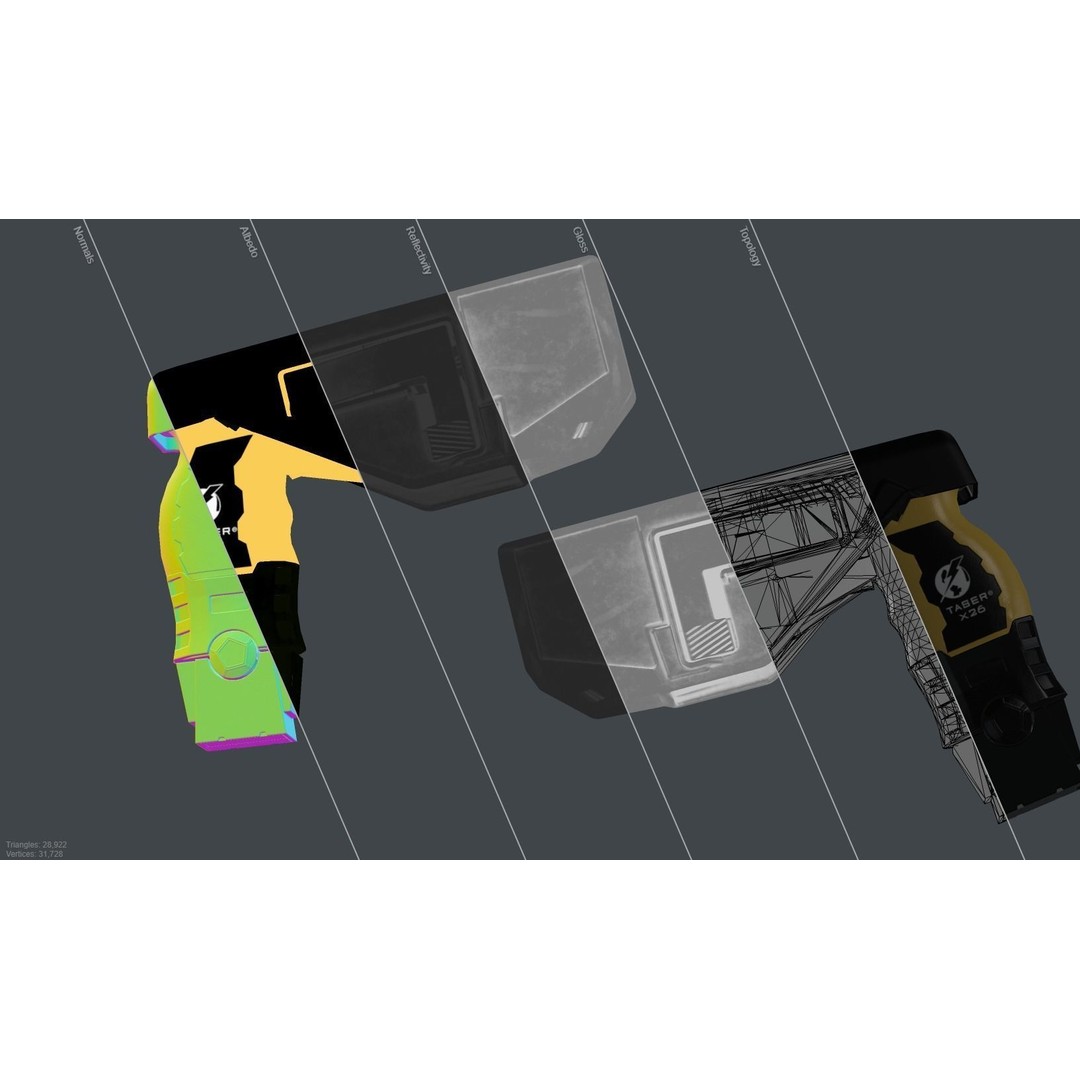 Taser Axon x26 3D Model – Low Poly Gun Asset, FBX, PBR - View 11