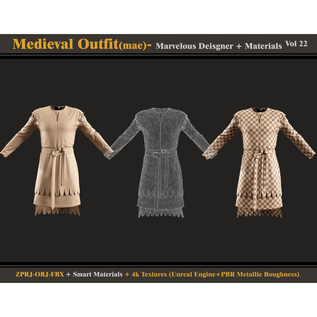 Medieval Outfit 3D Model – Male Costume with PBR Textures, FBX, OBJ