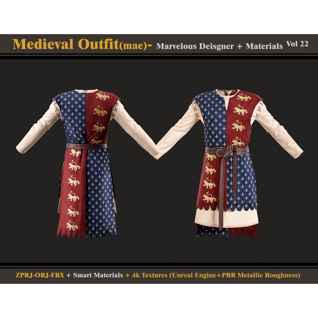 Medieval Outfit 3D Model – Male Costume with PBR Textures, FBX, OBJ - View 3