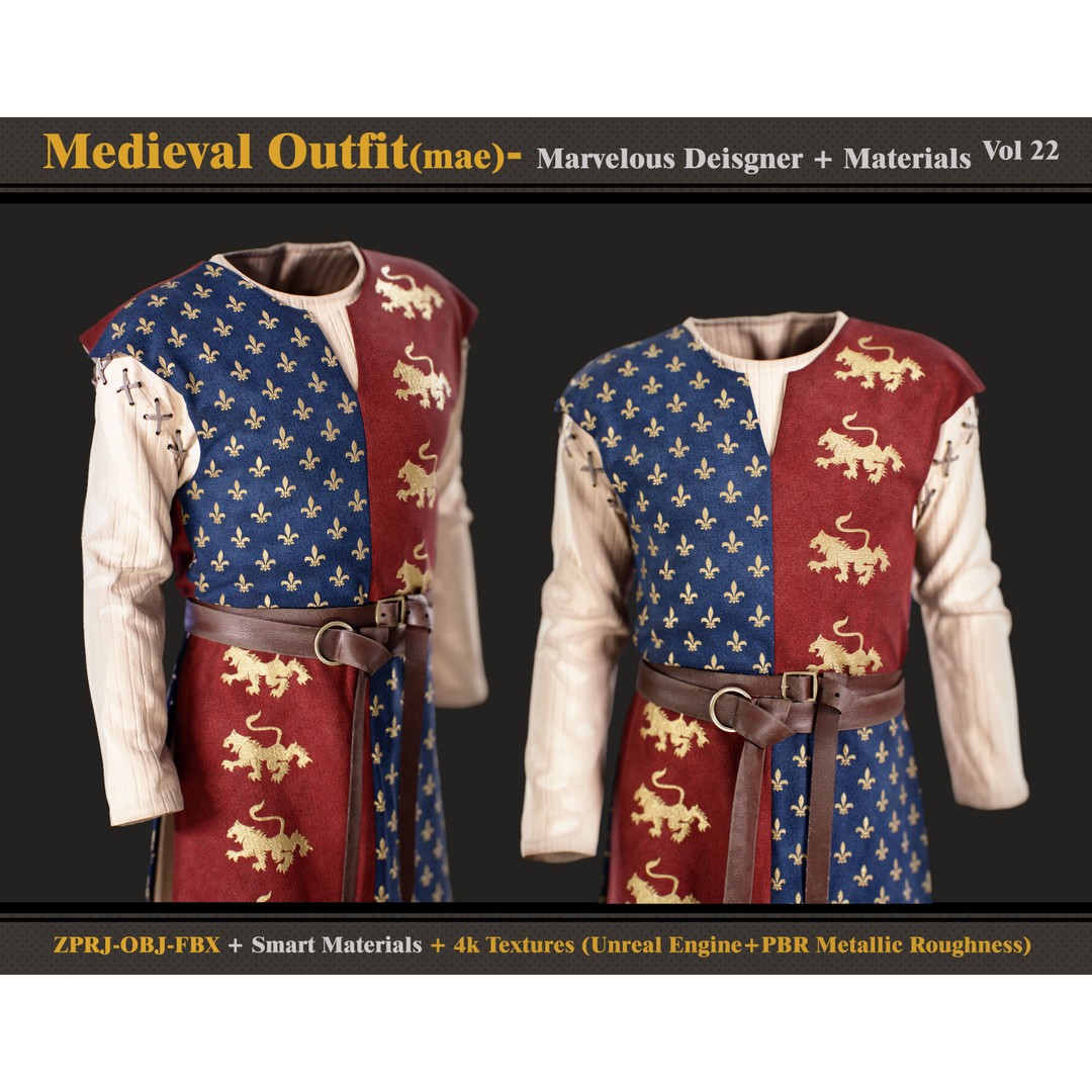 Medieval Outfit 3D Model – Male Costume with PBR Textures, FBX, OBJ - View 4